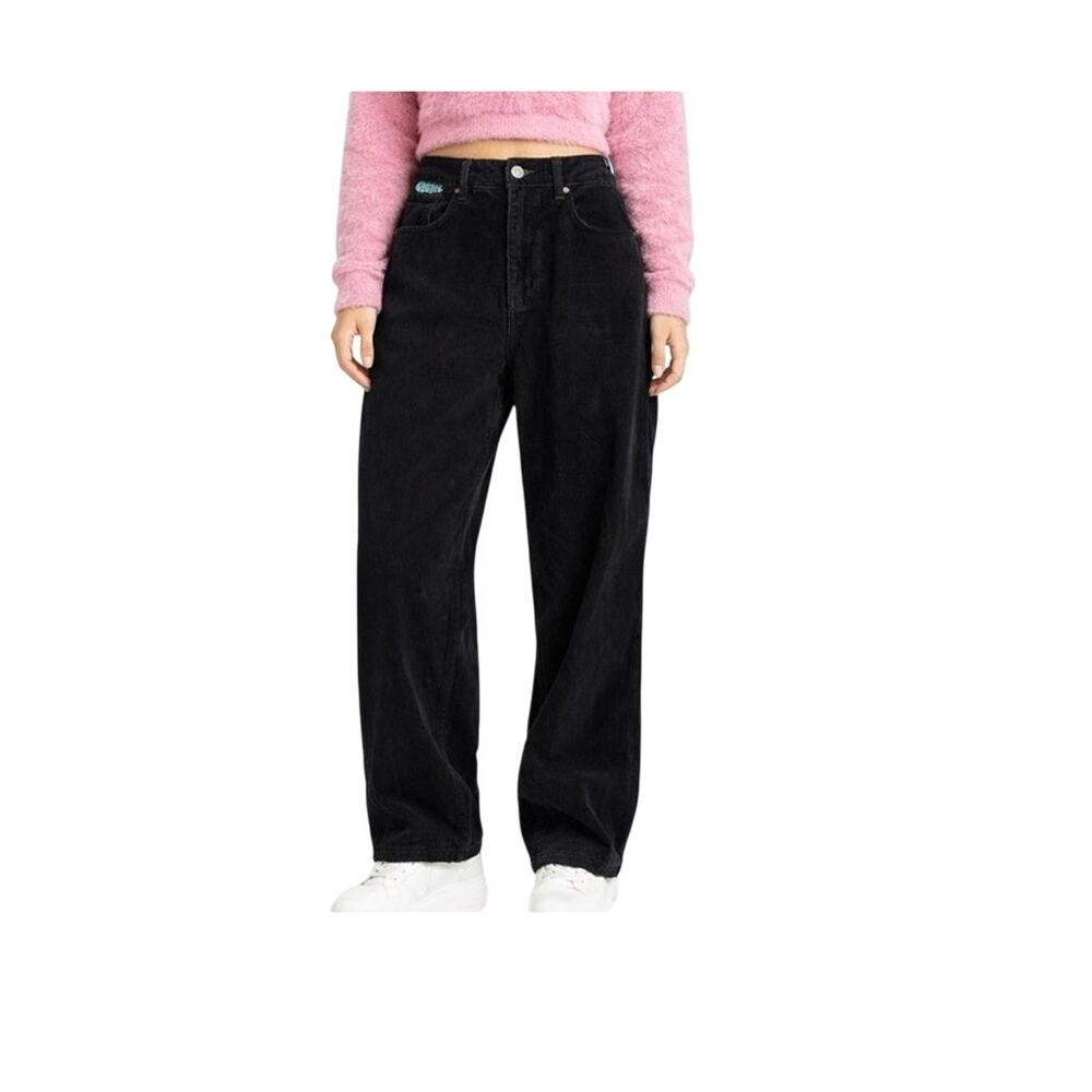 Empyre Pants Womens Size 5 Black Corduroy Straight Leg High Rise Baggy Barrel